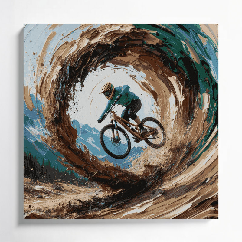 Sports, vélo de montagne sur toile brune, 16" H x 16" W