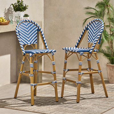 2 29,5 po d'extérieur français - bleu marine / blanc, cadre en aluminium avec aspect, PE, rouille, utilisation de jardin bleu et blanc, finition, rouille