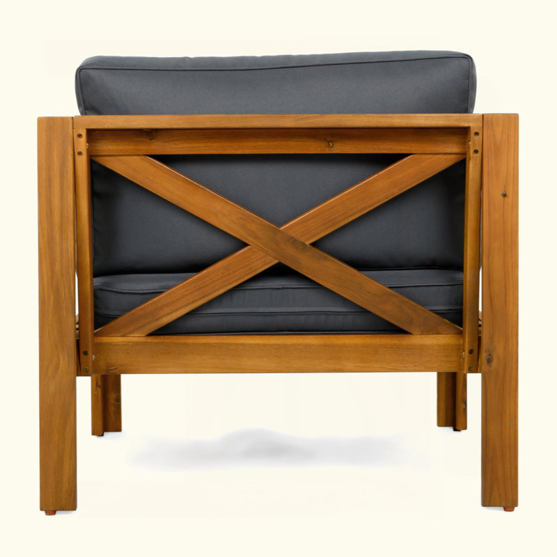 Fauteuil club d'extérieur en bois d'acacia avec coussins, ensemble de conversation, convient aux rassemblements extérieurs