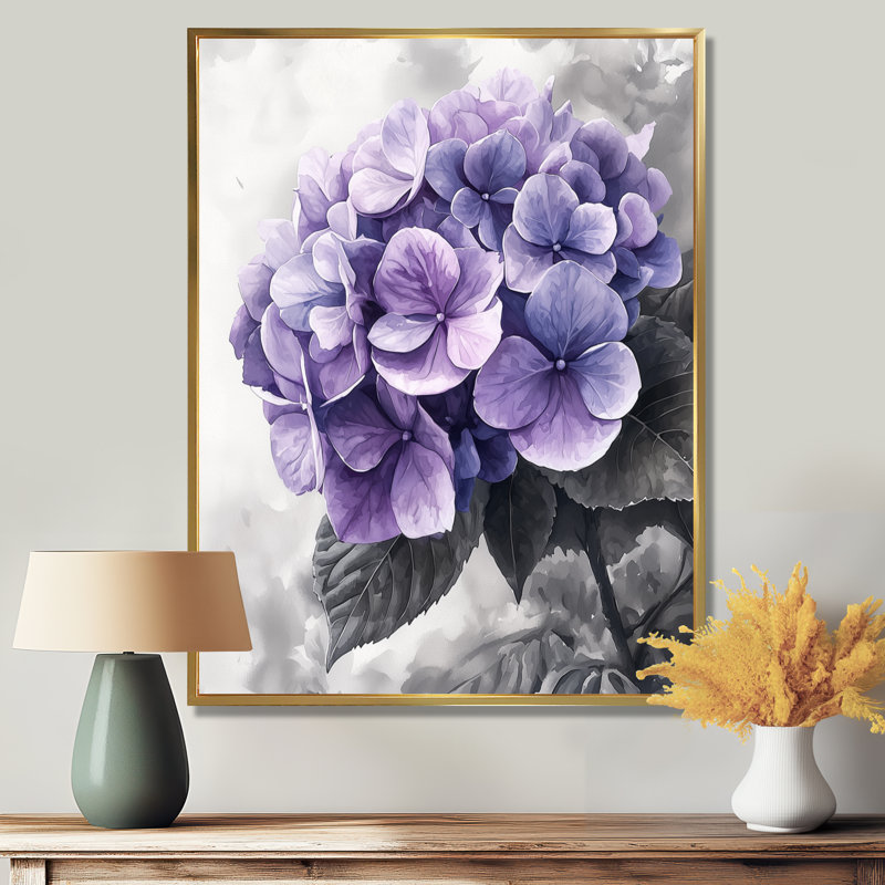 «Mauve mauve», art mural Hortensia II, H 44 po x l 34 po, Impression encadrée flottante, Doré