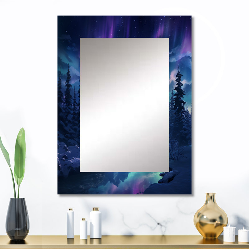 Northern Lights I - Aurora Borealis grand miroir, décor de miroir mural traditionnel unique, impression d'art en métal