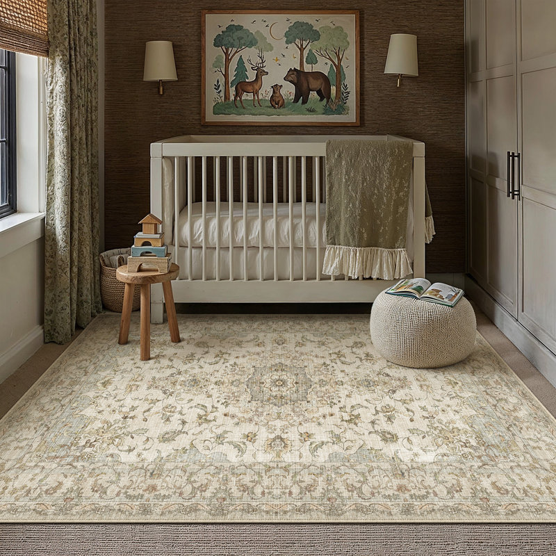 Machine Washable Vintage Oriental Area Rug With Non-Slip Backing, Rectangle 3' x 5'