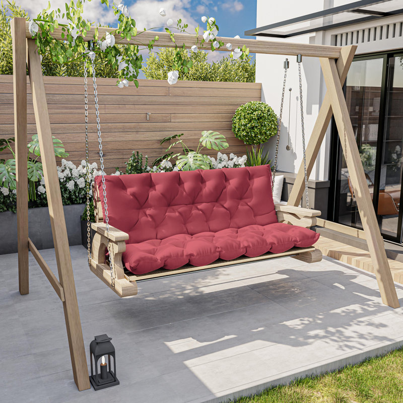 Banc de jardin avec coussin de 5 po imperméable pour l'extérieur, Rouge / fuchsia, L 40 po x P 40 po