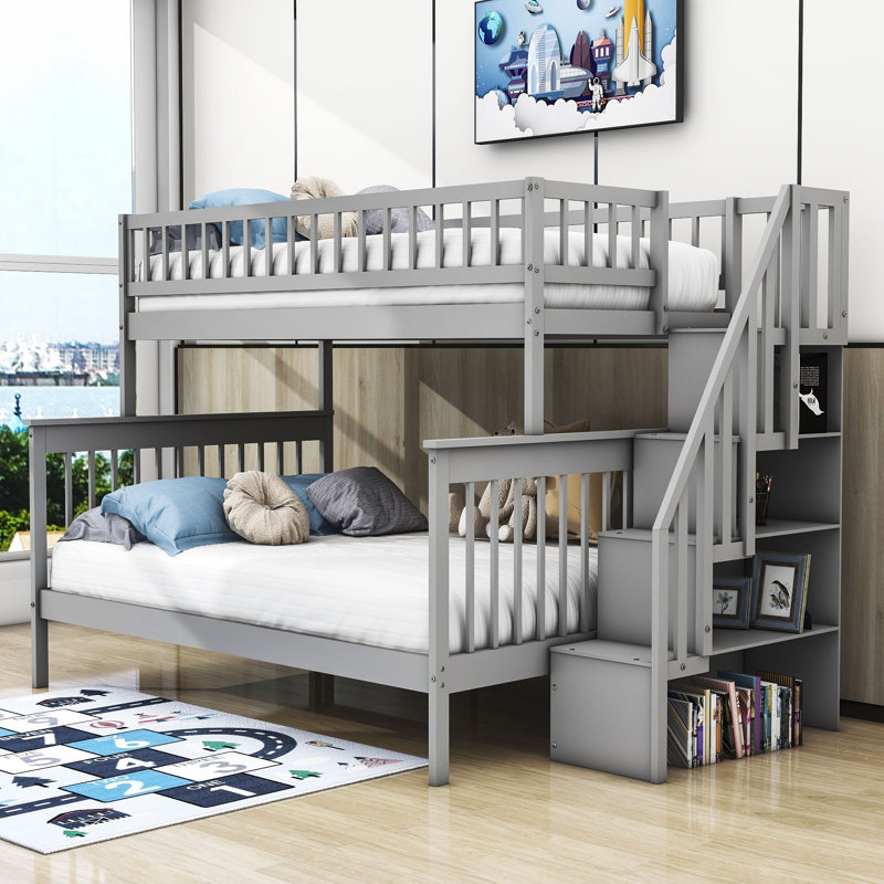 Doniqua Kids Twin Over Full Bunk Bed, Gray
