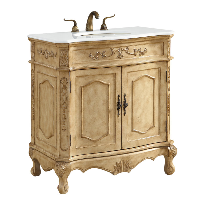 Lunette Single Bathroom Vanity Set, Antique Beige, Ivory White, 32"