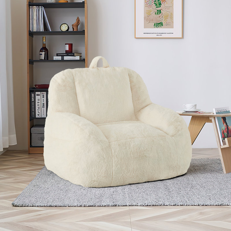 Large Bean Bag Sofa Chair for Adults & Teens, Soft Filled Floor Lounger for Living Room, Bedroom or Game Room, Beige, Beige