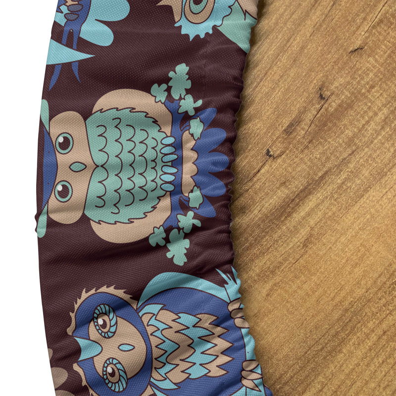 East Urban Home Owl Print Fitted Round Tablecloth Dark Mauve Multicolor, 51.97" Round