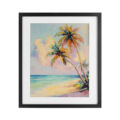 Scène côtière de pastels colorés, reproduction encadrée sous verre, design par LSR Design Studio