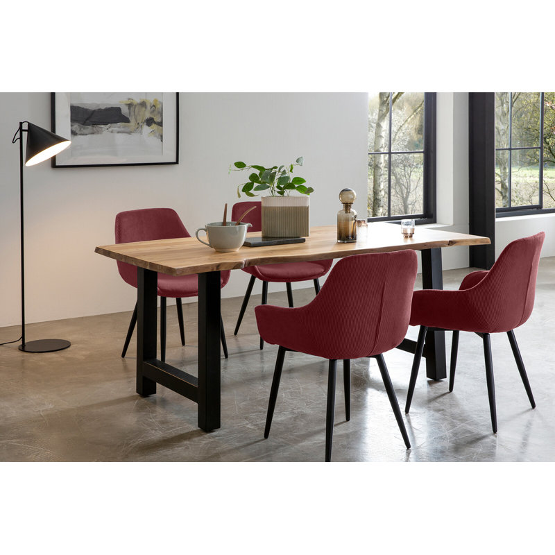 4 - Person Dining Set, 75cm H x 180cm W x 90cm D, Black/Natural/Berry, Natural/Berry/Black