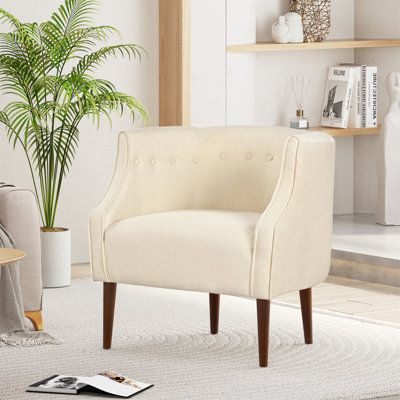 Fauteuil club moderne avec dossier capitonné et passepoil ton sur ton - Fauteuil de baignoire contemporain rembourré avec pieds robustes en bois de bouleau, fauteuil d'appoint de style Mid-Century pour le salon, la chambre à coucher ou le bureau