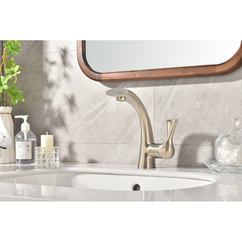 Twist Collection Single-Handle Deckmount Lavatory Bathroom Faucet with Drain Assembly - Brushed Nickel, Brushed Nickel