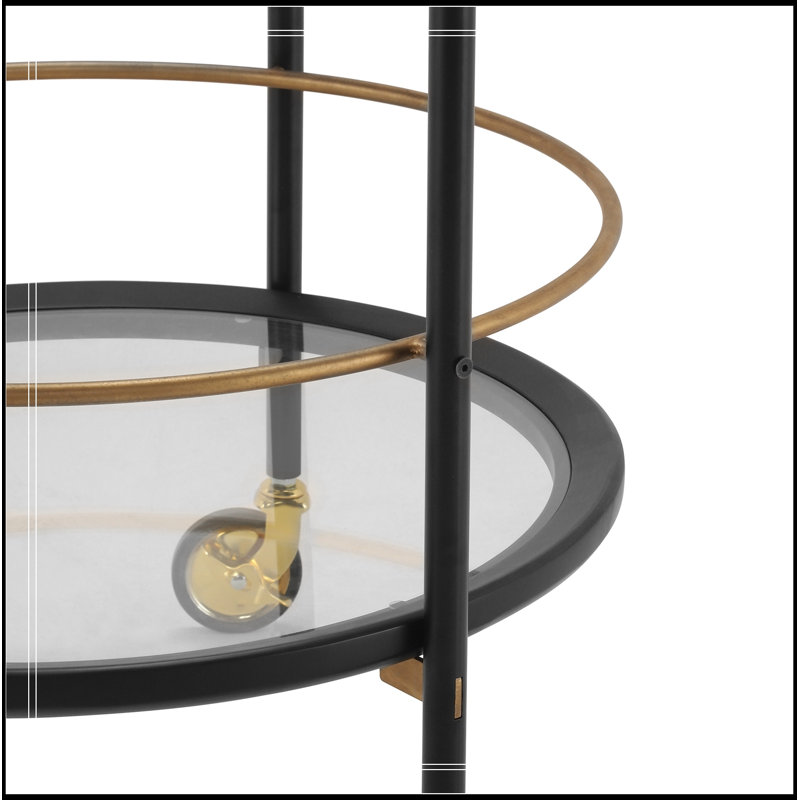 Rond rond avec tablettes en verre trempé, Black