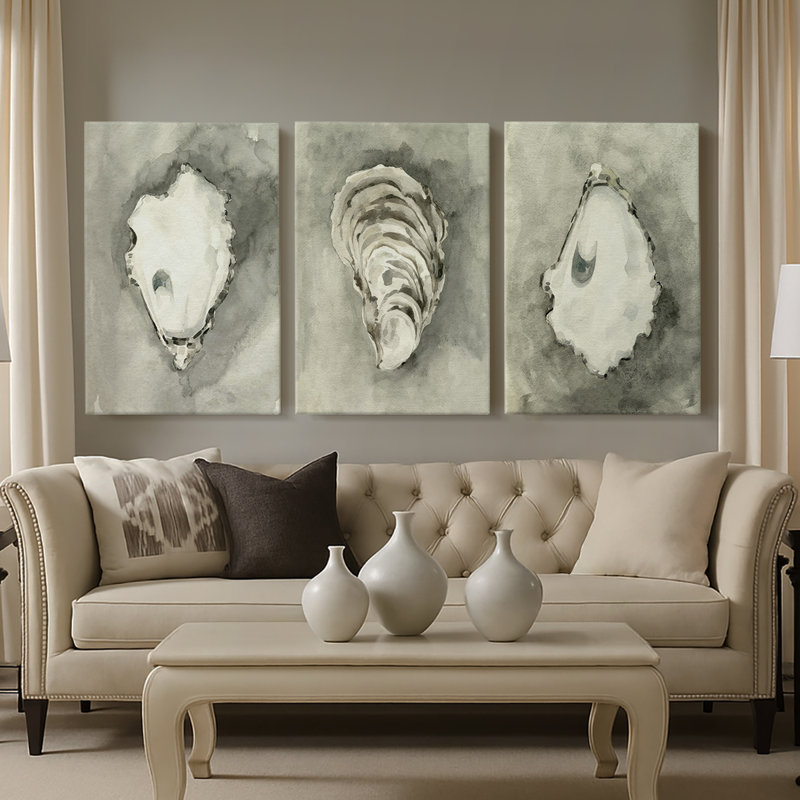 Coquille d'huître neutre I - toile tendue sur mesure - 3 pièces, H 12 po x l 24 po