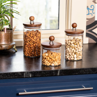 Ensemble de pots de cuisine en verre 3 pièces Acacia