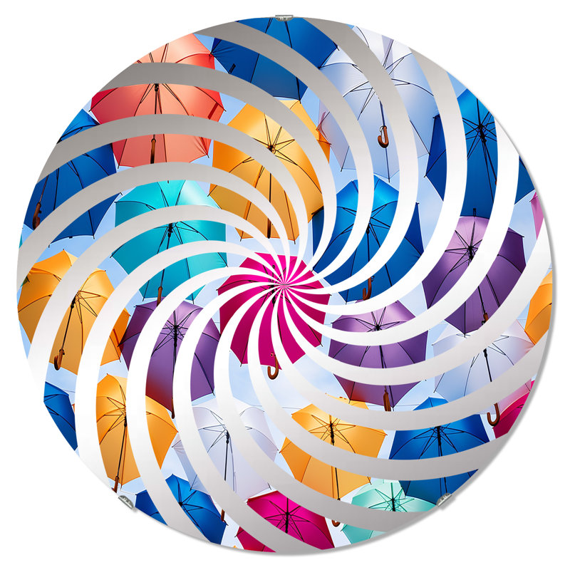 Ciel plein de parapluies colorés I - Miroir décoratif Vortex | Rond, 23,6 po x 23,6 po