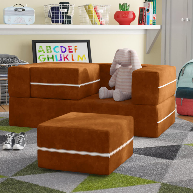 Altermease Zipline Modular Kids Loveseat & Ottomans/Fold Out Lounger, Mandarin