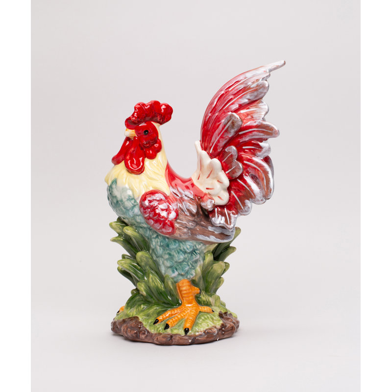 Ceramic Red Rooster Figurine- 10 7/8"H, 10.88" H x 5.5" W x 7.5" D