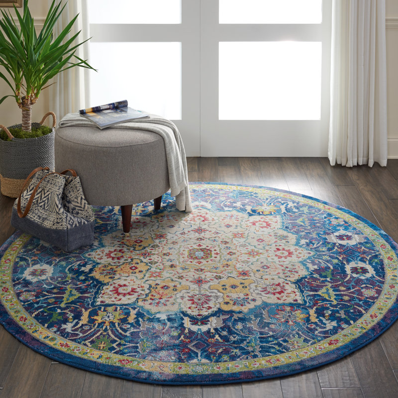 Tapis bleu d'inspiration persane Raymond, Rond 6 pi