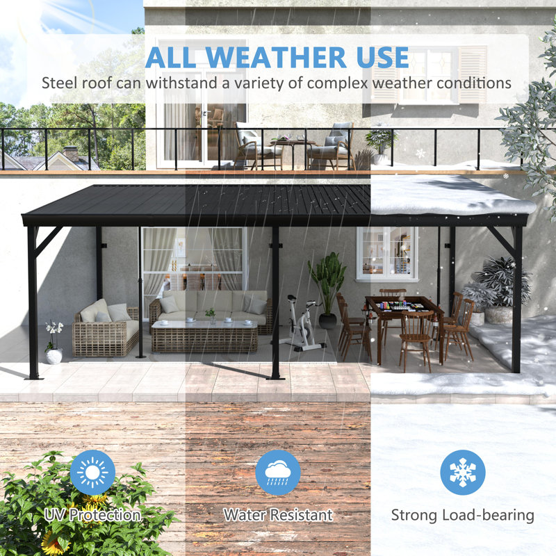 Feria  20'Wx12'D Manual Slope Patio Awning In Black