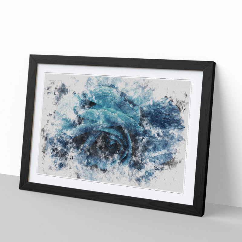 Blue Rose Flower Vol.1 - Picture Frame Graphic Art, 65cm H x 90cm W x 2cm D, Black