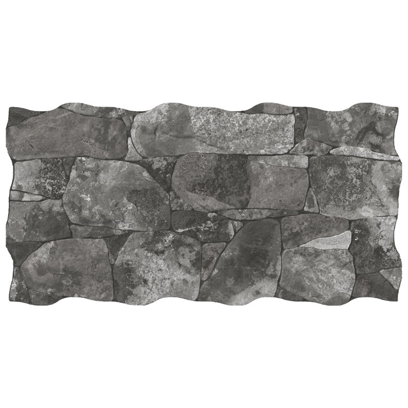 Caldera Vulcano 13" x 25" Porcelain Stone Look Wall & Floor Tile, Black