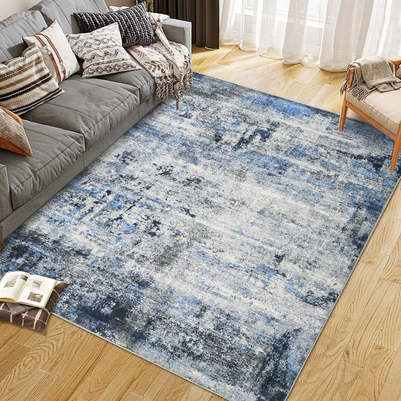 Washable Area Rugs Non-Slip Modern Abstract Soft for Living Room Entryway Bedroom, Print Pattern, Teal Blue Orange Rust Red Coloreful