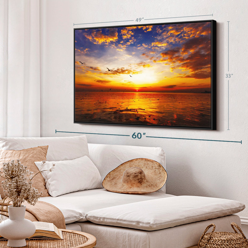 Nature "Coucher de soleil", H 37 po x l 25 po, Cadre flottant noir