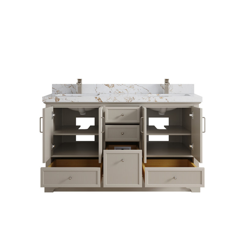 Alys 60" Free Standing Double Bathroom Vanity with Top (Knobs Option), Viola Gold