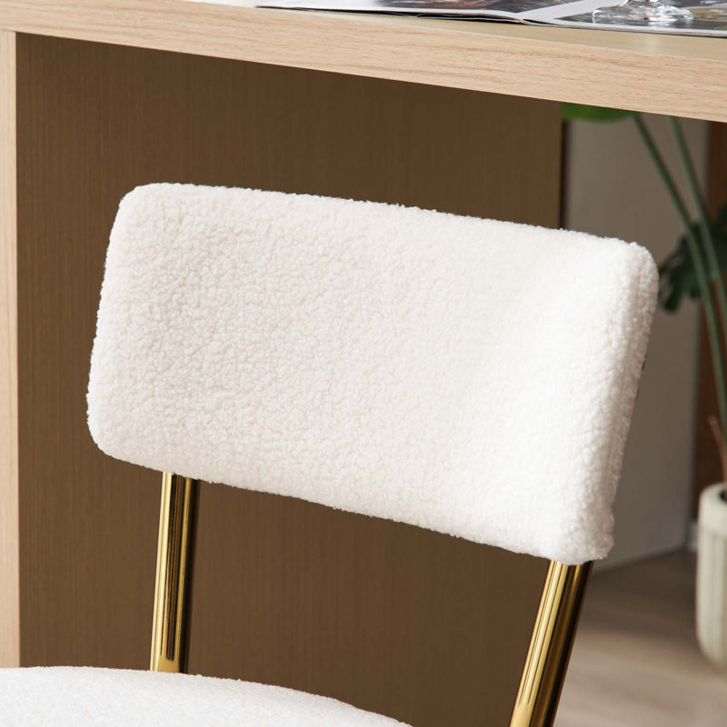 Ensemble de 4 tabourets de bar rembourrés en tissu moderne Teddy, Siège blanc / cadre doré, 4