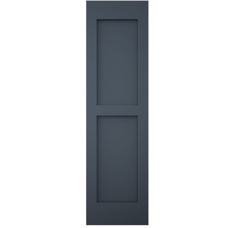Volets extérieurs Americraft à deux panneaux plats égaux en bois véritable (par paire), 45,7 cm (L) x 213,4 cm (H), avec capuchons de volets en aluminium, bleu nuit étoilée