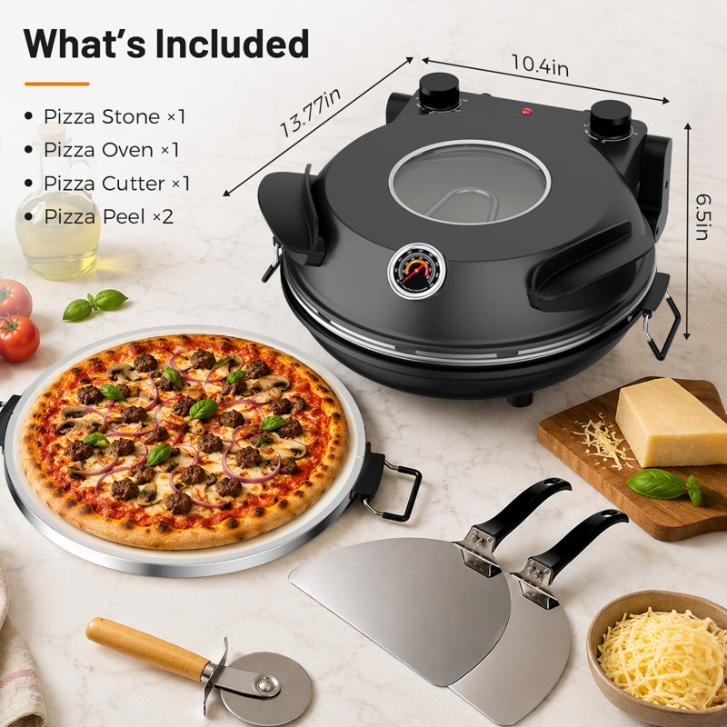 Four à pizza électrique d'intérieur avec pierre à pizza en céramique de 30 cm (12 pouces) et supportant une température de 425 °C (800 °F).