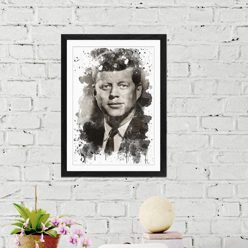 John F Kennedy JFK President - Wall Art, 62cm H x 45cm W, Framed Picture