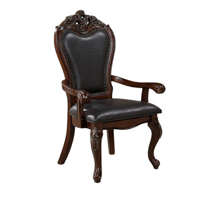 Ensemble de 2 chaises de salle à manger Zenie, cabriole sculpté, similicuir, bois