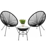 Harijs 3-Piece All-Weather Patio Acapulco Bistro Furniture Set w/ Rope, Glass Top Table