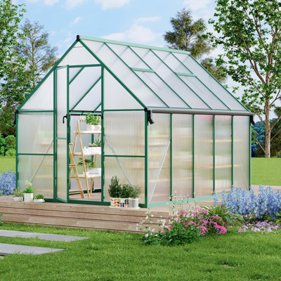 Polycarbonate Greenhouse for Outdoors, Heavy Duty Aluminum Frame Garden Greenhouse with UV Protection and Adjustable Roof Vent, All-Season Weather-Resistant Structure with Reinforced Stability