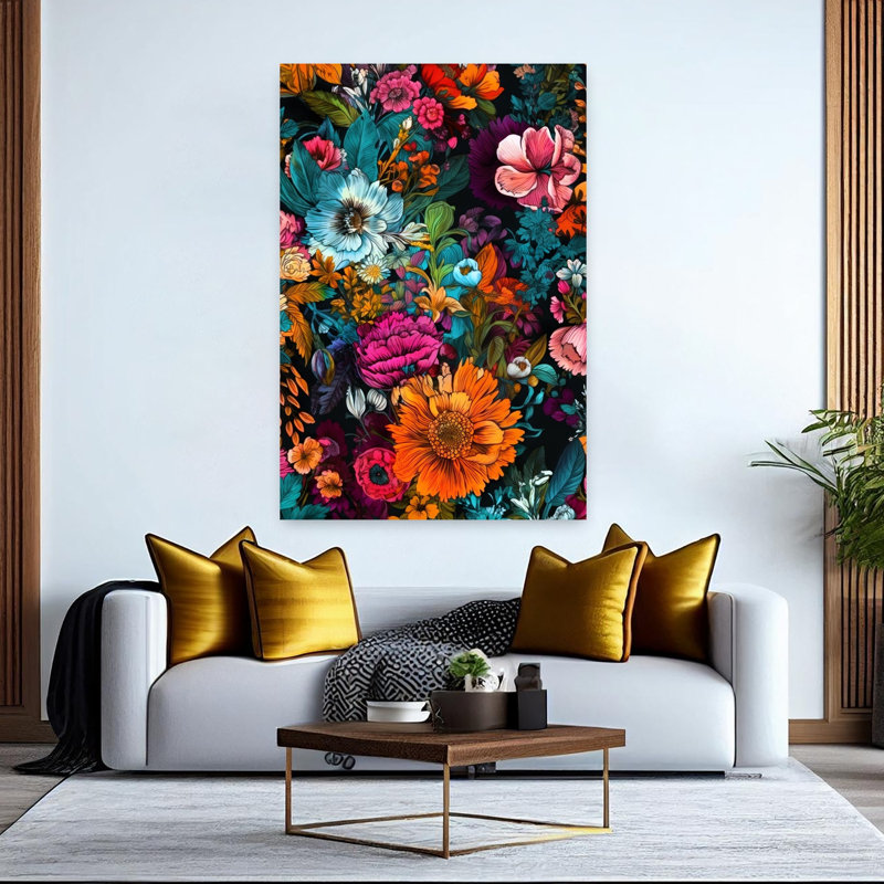 Art contemporain, art abstrait fleur naturelle, H 60 po x l 40 po