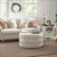 Ottoman 31.5" Round Velvet-Feel Button Tufted for Living Room, Entryway | Beige | Polyester