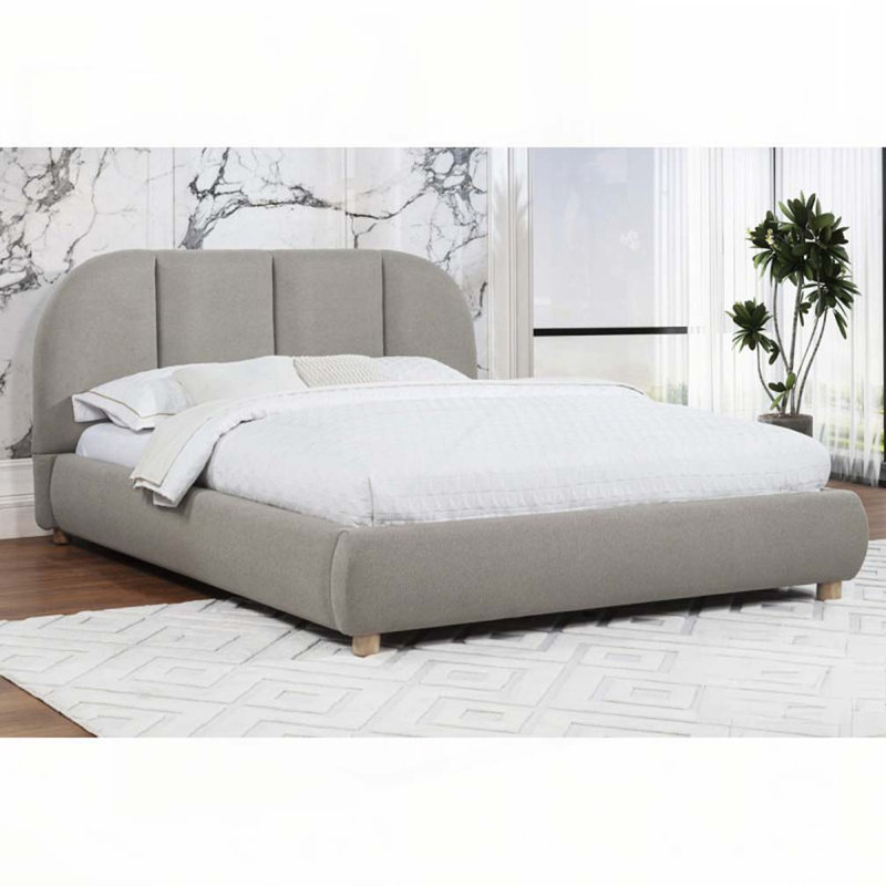 Soft Burlap Fabric Queen Bed, Light Tan