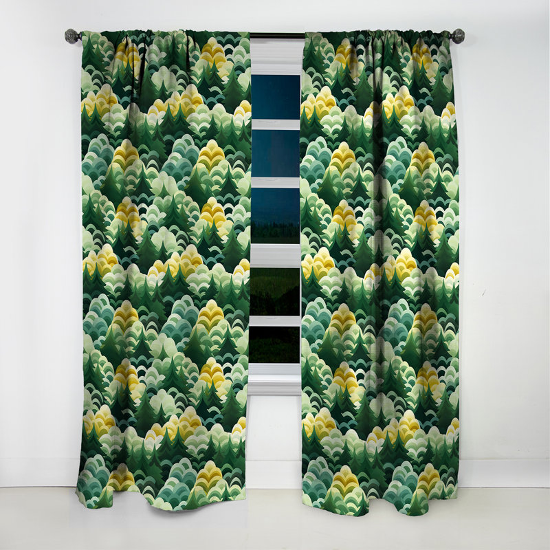 Motif de forêt vert et jaune - Rideau en velours bohémien - obscurcissant - 1 panneau, L 52 po x L 120 po