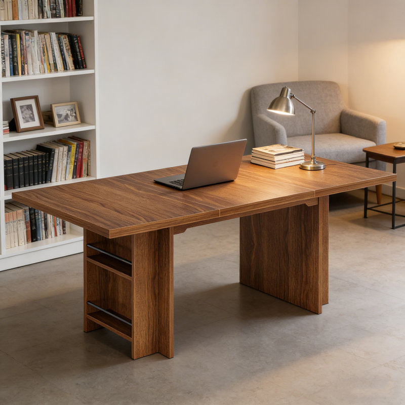 Table de salle à manger de 63 po en bois avec tablettes pour 6 à 8 personnes
