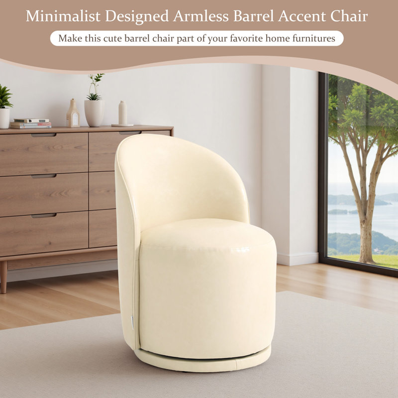 Chaise de salle à manger pivotante en polyuréthane sans accoudoirs, Crème, crème