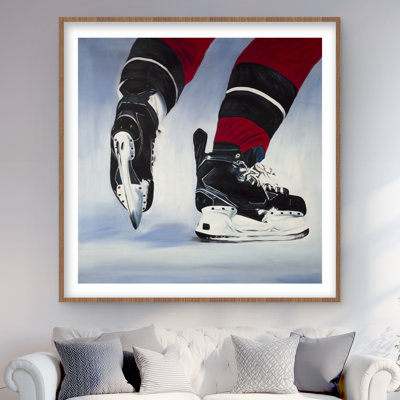 Hockey Player  Black Sports  Games Framed Matted Print