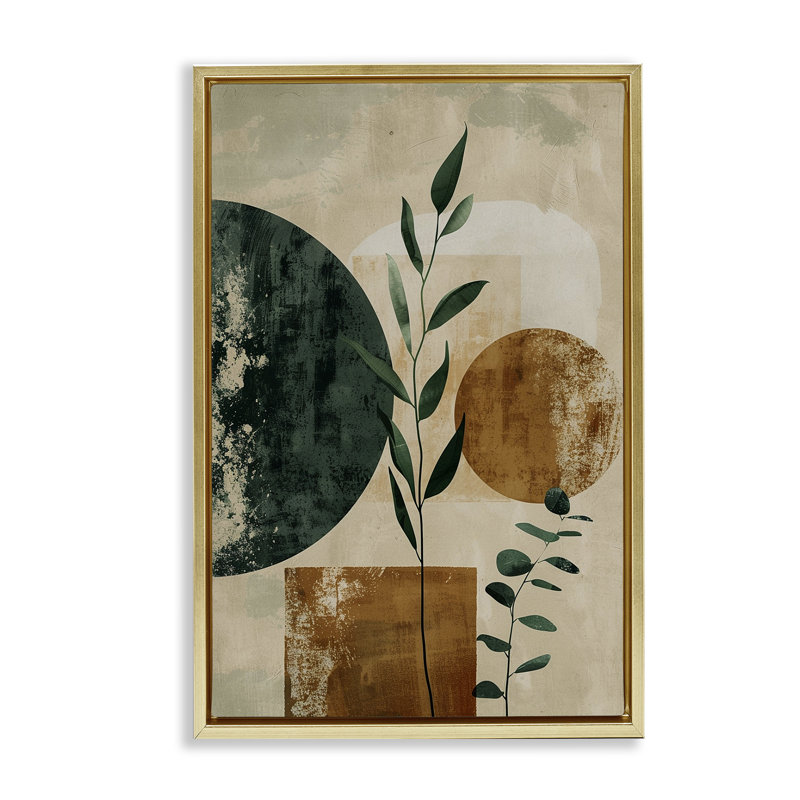  Branches rustiques et formes sur toile par LSR Design Studio, H 31 po x l 21 po, Cadre flottant métallique doré
