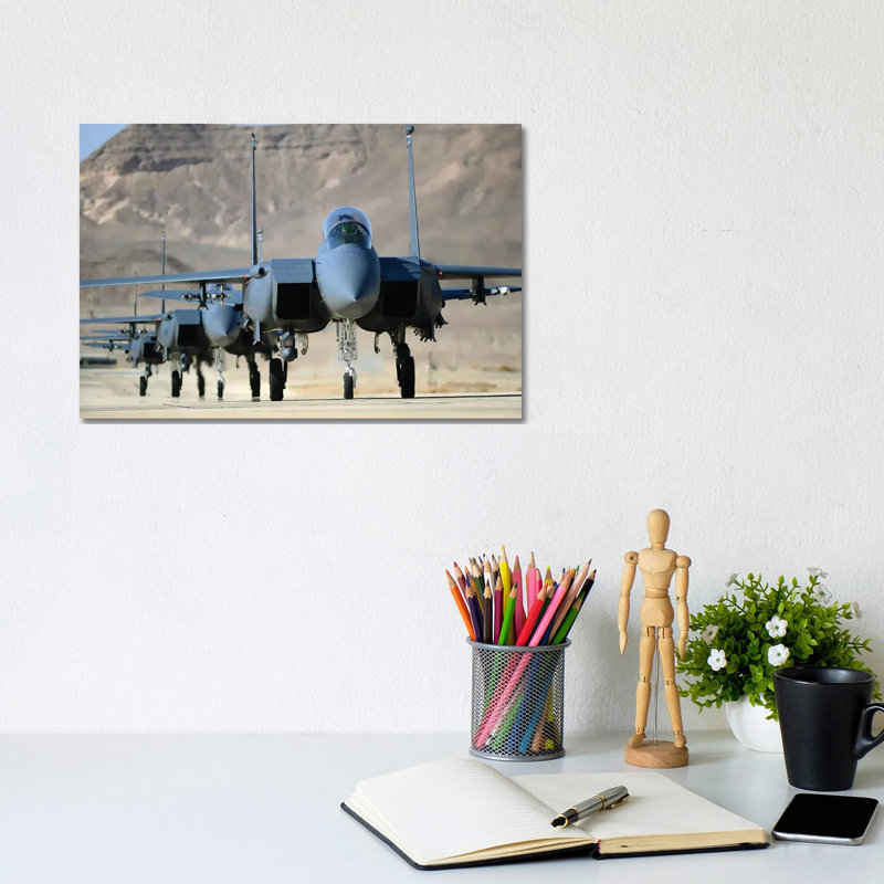 A Group Of F-15E Strike Eagles At Uvda Air Force Base, Israel - Wrapped Canvas Print, 20.32 cm H x 30.48 cm W