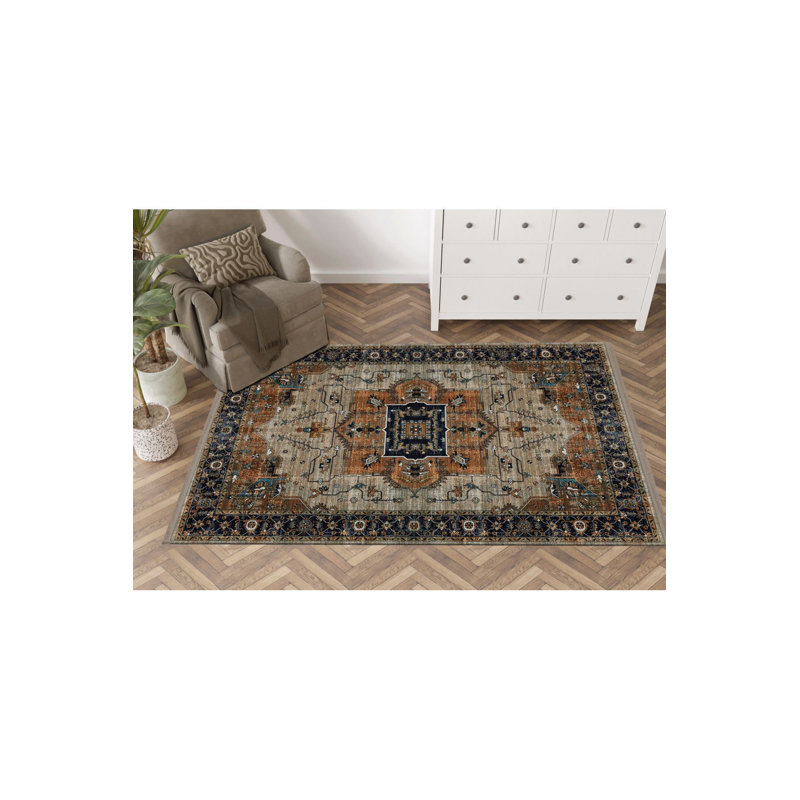 Tapis orange lavable à la machine à motif rétro multicolore motif orange traditionnel