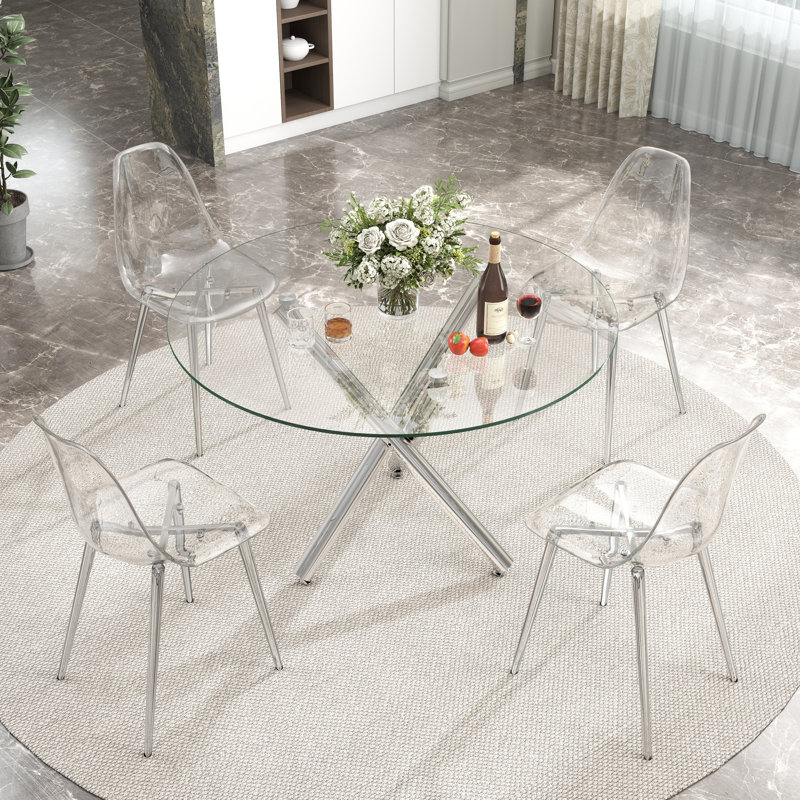 Ensemble de salle à manger en verre, H 29,5 po x L 39,37 po x l 39,37 po, 5, Argent