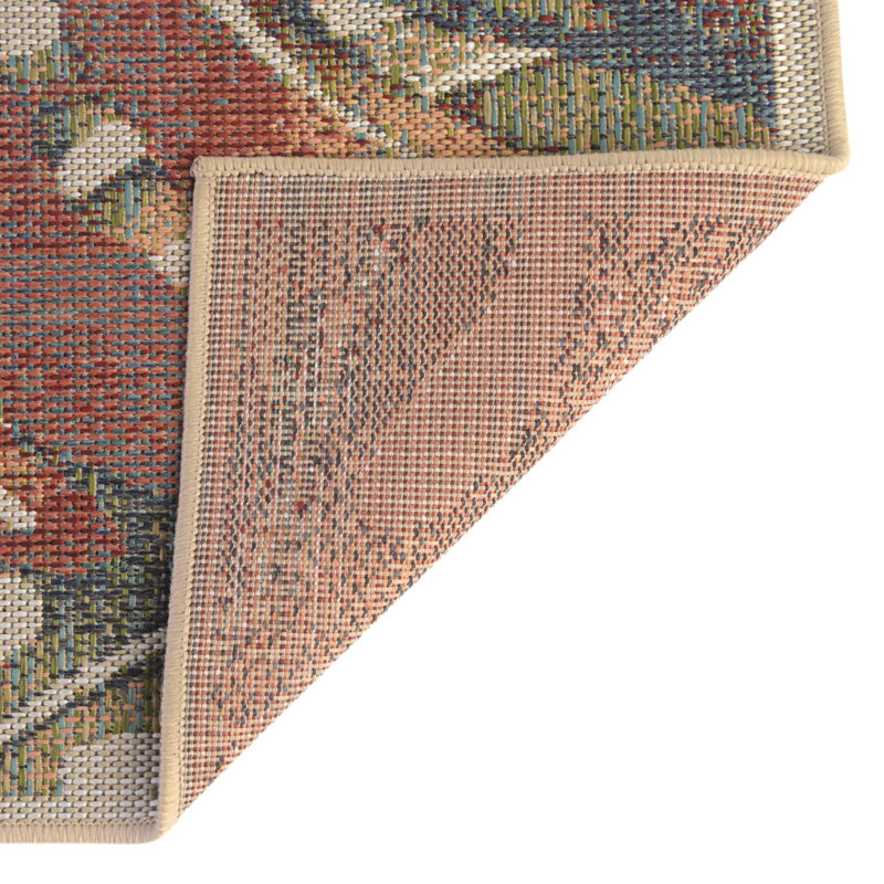 Tapis intérieur / extérieur vert / rouge à motif abstrait Tinesford, Tapis de couloir 2 pi 7 po x 10 pi