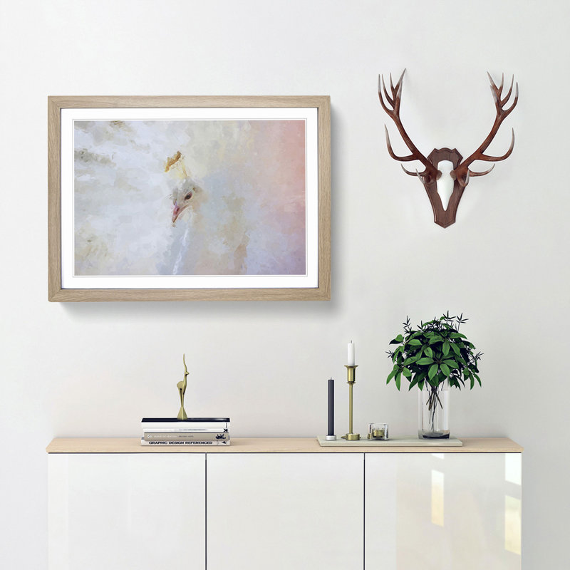 White Peacock in Abstract - Picture Frame Graphic Art Print, 40cm H x 60cm W x 2cm D, Oak