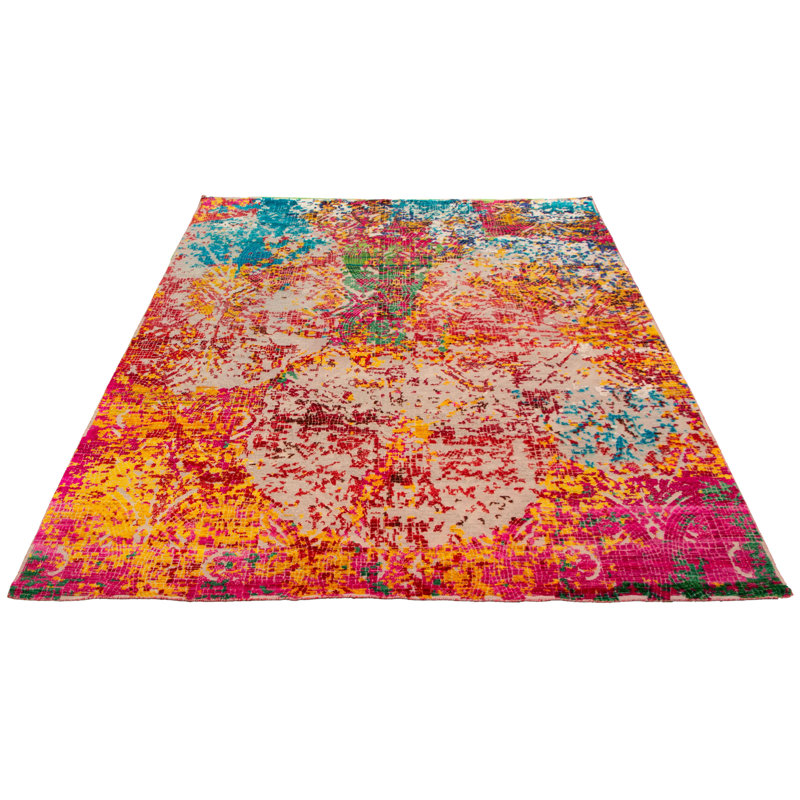Tapis décoratif en laine de conception unique 9 pi x 11 pi 11 po noué à la main New Age rose/orange