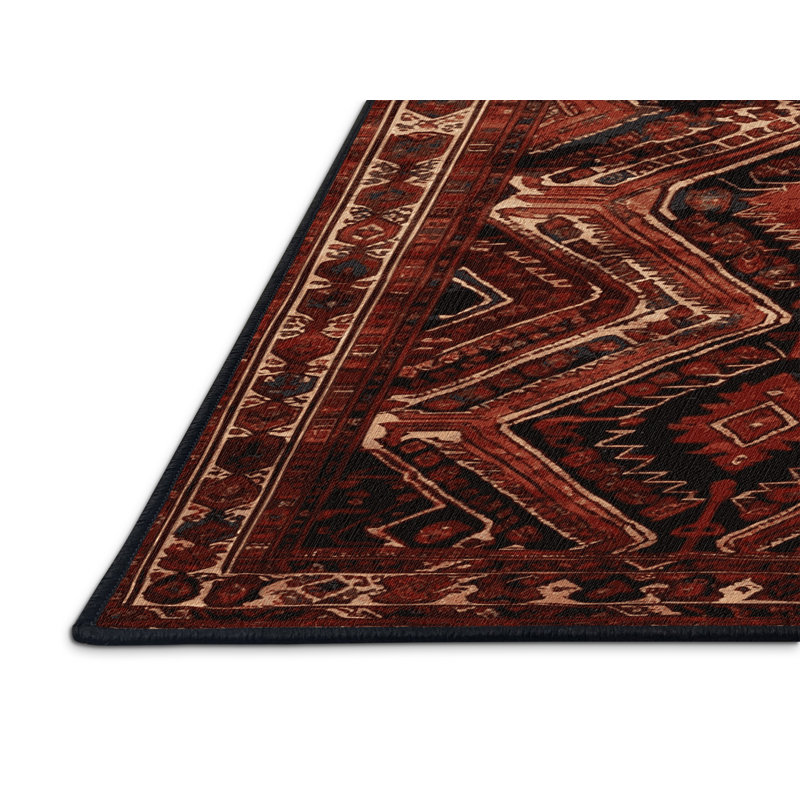 Tapis persan noir lavable à la machine, Rectangle 4 pi x 6 pi